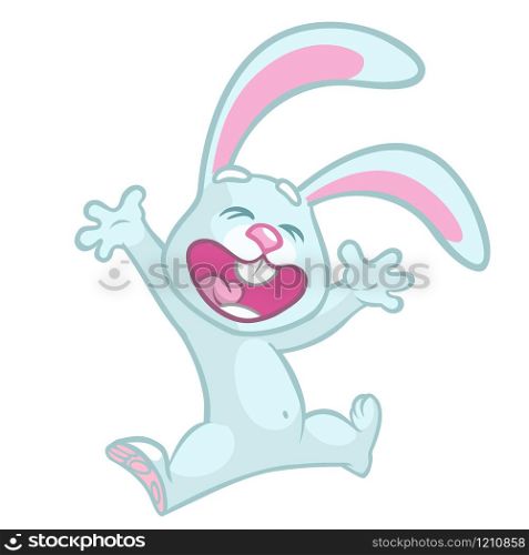 Easter cartoon bunny rabbit excited. Vector illustration of bunny isolated