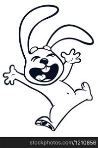 Easter cartoon happy bunny rabbit excited. Vector illustration of bunny outlined