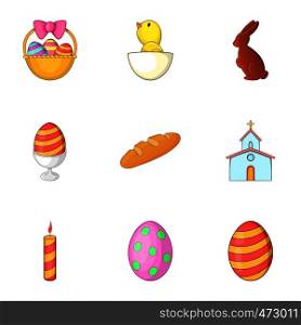 Easter celebration icons set. Cartoon set of 9 easter celebration vector icons for web isolated on white background. Easter celebration icons set, cartoon style