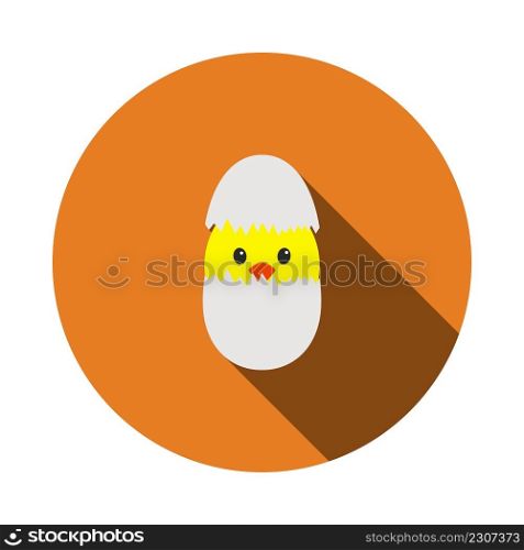 Easter Chicken In Egg Icon. Flat Circle Stencil Design With Long Shadow. Vector Illustration.