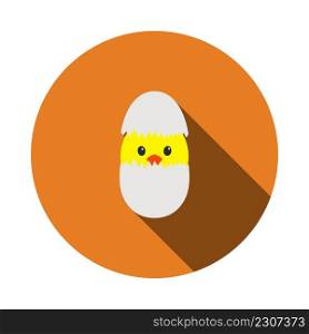 Easter Chicken In Egg Icon. Flat Circle Stencil Design With Long Shadow. Vector Illustration.