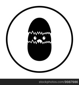 Easter Chicken In Egg Icon. Thin Circle Stencil Design. Vector Illustration.