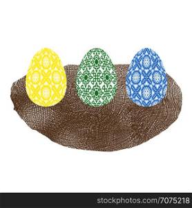 Easter Colored Eggs and Nest Icon Isolated on White Background. Easter Colored Eggs and Nest Icon