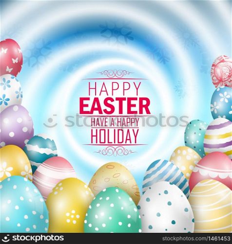 Easter colorful eggs on white swirls background.Vector