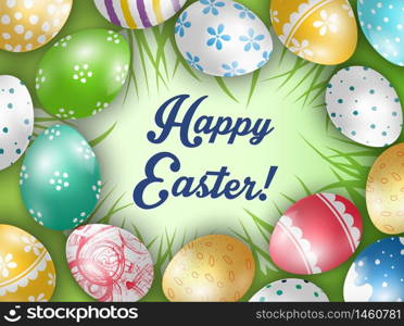 Easter colorful Eggs with a grass background.Vector