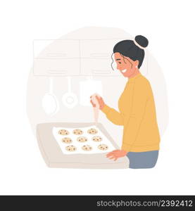 Easter cross buns isolated cartoon vector illustration Young woman cooking Easter cross buns on baking paper, holiday preparation and old tradition, religious people vector cartoon.. Easter cross buns isolated cartoon vector illustration