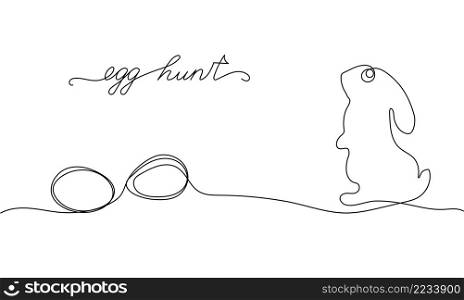 Easter day design. Continuous One Line egg hunt. Vector illustration for poster, card, banner and other.