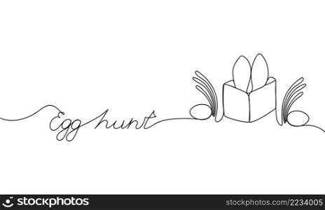 Easter day design. Continuous One Line Egg hunt. Vector illustration for poster, card, banner and other.
