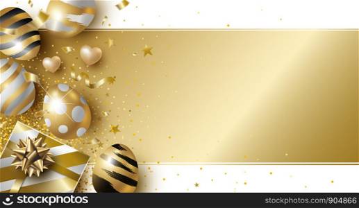 Easter day design of gold eggs and gift box on white background vector illustration