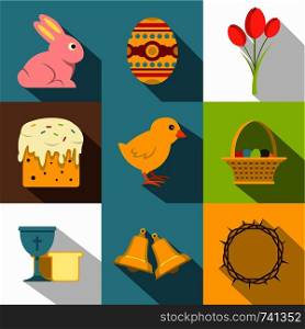 Easter day icon set. Flat style set of 9 Easter day vector icons for web design. Easter day icon set, flat style