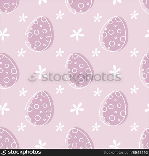 Easter dotted eggs and flowers seamless pattern on pink background. Hand drawn doodle vector illustration.