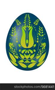 Easter egg blue with yellow green floral designs. Vector illustration.