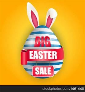 Easter egg bunnies ears with red ribbon and sale sticker.Vector