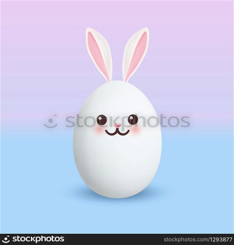 Easter egg character with rabbit or bunny ears. Greeting card design. High quality vector illustration.