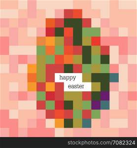 "Easter egg colorful image and "Happy Easter" greetings. Pixel style illustration. "