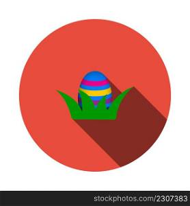 Easter Egg In Grass Icon. Flat Circle Stencil Design With Long Shadow. Vector Illustration.