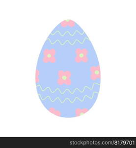 Easter egg in trendy blue with abstract pattern of wavy lines and flowers. Happy Easter. Holiday. Sticker. icon. Isolate. Design for poster, banner, brochures or greeting, price, label or booklet. EPS