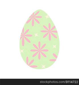 Easter egg in trendy green with pattern of abstract stars and flowers. Happy Easter. Holiday. Sticker. icon. Isolate. Design for poster, banner, brochures or greeting, price tag, label or booklet. EPS