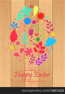 Easter egg made from flowers on wooden background.Vector