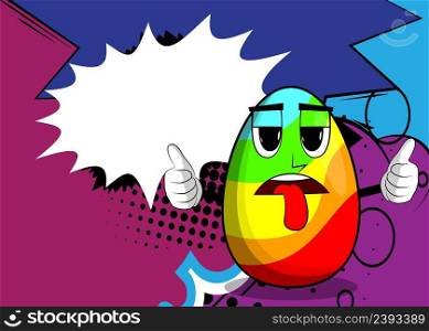 Easter Egg making thumbs up sign with two hands. Cartoon character with funny face for the Easter holiday.