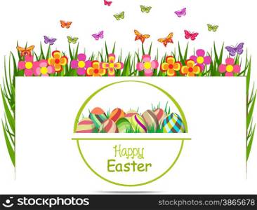 easter egg spring with grass and butterfly greeting card