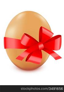 Easter egg with a red bow on a white background