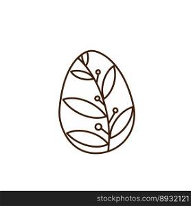 Easter egg with botanical ornament leaves and berries. Doodle vector outline drawing, single design element.