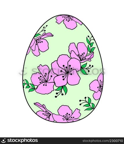 Easter egg with cherry blossom pattern. Happy easter day. Vector illustration