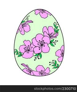 Easter egg with cherry blossom pattern. Happy easter day. Vector illustration