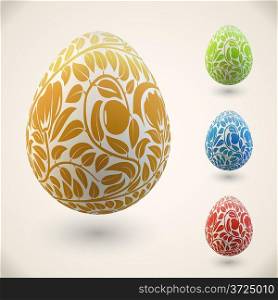 Easter egg with color floral ornament vector illustration.