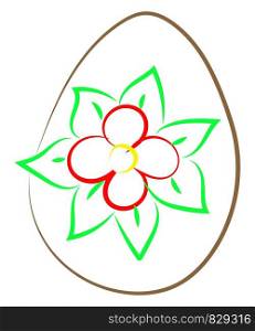 Easter egg with flower, illustration, vector on white background.