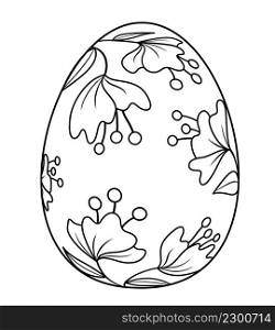 Easter egg with flower pattern. Outline style. Happy easter day. Vector illustration