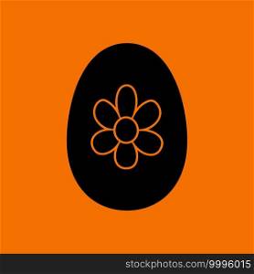Easter Egg With Ornate Icon. Black on Orange Background. Vector Illustration.