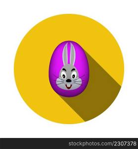 Easter Egg With Rabbit Icon. Flat Circle Stencil Design With Long Shadow. Vector Illustration.
