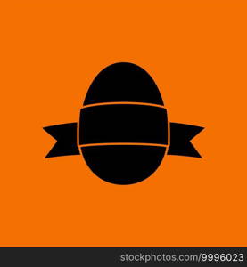 Easter Egg With Ribbon Icon. Black on Orange Background. Vector Illustration.