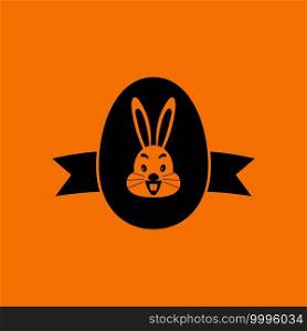 Easter Egg With Ribbon Icon. Black on Orange Background. Vector Illustration.