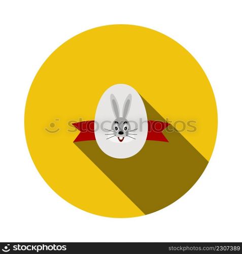 Easter Egg With Ribbon Icon. Flat Circle Stencil Design With Long Shadow. Vector Illustration.