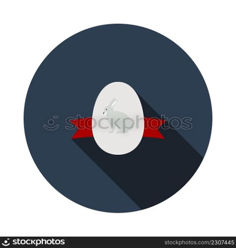 Easter Egg With Ribbon Icon. Flat Circle Stencil Design With Long Shadow. Vector Illustration.