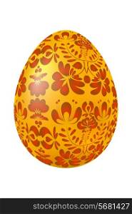 Easter egg with yellow traditional Russian red floral ornament. Vector illustration.