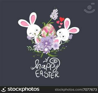 easter eggs and bunny spring with flower