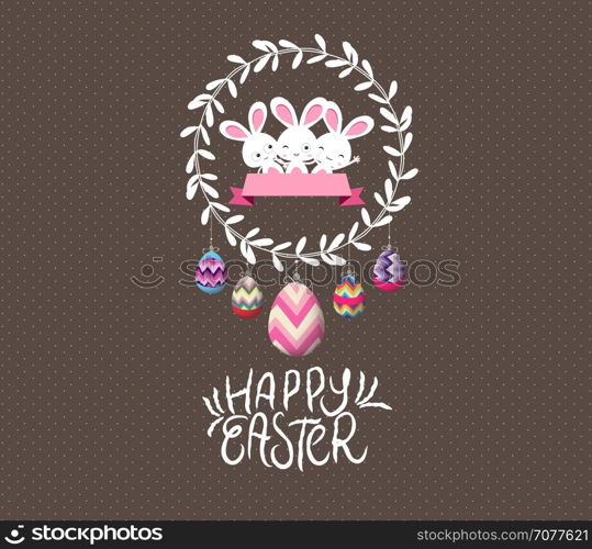 easter eggs and bunny wreaths label greeting card