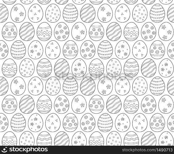 Easter eggs as symbol the great religious holiday. Seamless pattern in doodle style on white background. Vector illustration. Easter eggs as symbol the great religious holiday. Seamless pattern in doodle style on white background. Vector