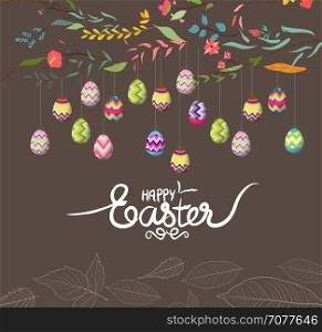 easter eggs background with flowers
