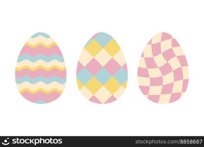 Easter eggs clipart collection in 1970 retro style. Perfect for stickers, cards, print. Isolated vector illustration for decor and design.