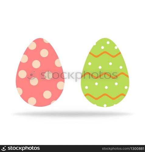 Easter eggs colorful in green and punk. Flat design with shadow. Celebration of spring. Vector EPS 10