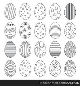 Easter eggs doodle set vector illustration. Collection graphic eggs painted with patterns, colors and lines. Decorated easter symbol hand drawn sketch. Easter eggs doodle set vector illustration