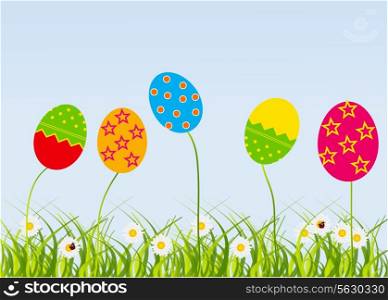 Easter eggs-flowers card. Vector illustration. EPS 10.