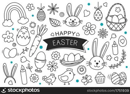 Easter eggs hand drawn on white background. Happy easter isolated element objects.