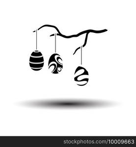 Easter Eggs Hanged On Tree Branch Icon. Black on White Background With Shadow. Vector Illustration.