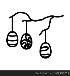 Easter Eggs Hanged On Tree Branch Icon. Bold outline design with editable stroke width. Vector Illustration.